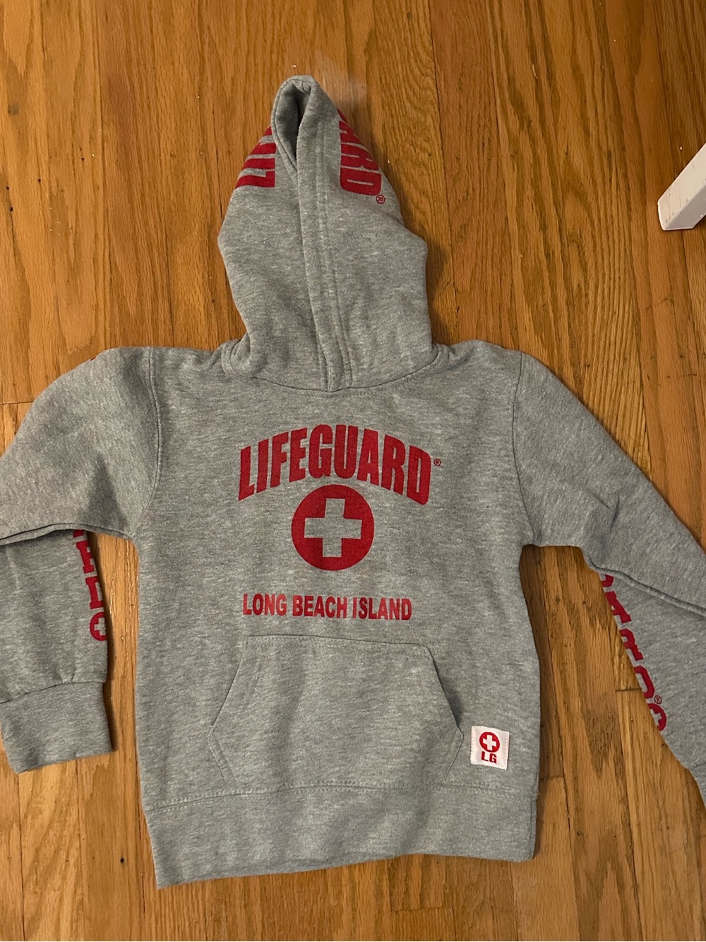 NWOT Lifeguard Long Beach Island Kids' Grey Hoodie with Red Logo